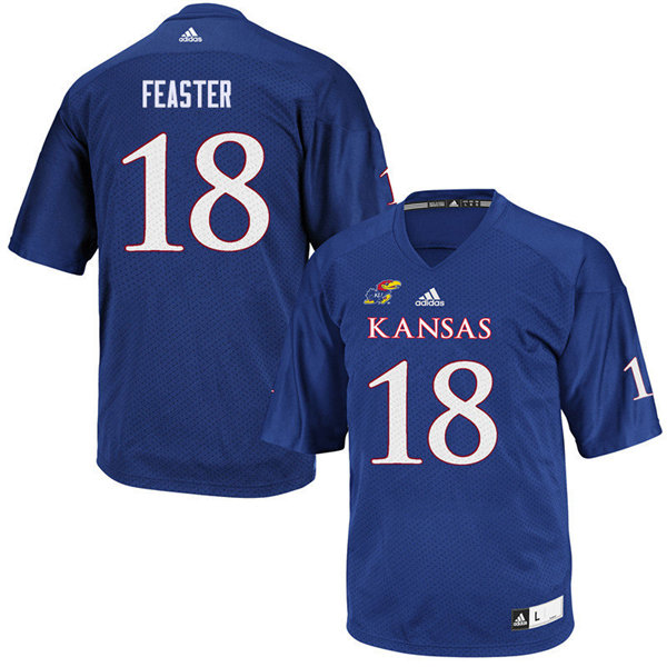 Men #18 Denzel Feaster Kansas Jayhawks College Football Jerseys Sale-Royal - Click Image to Close